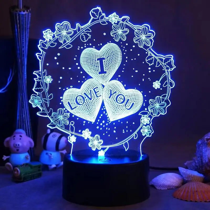 1pc LOVE Lace  3D Night Light, 3D Optical Illusion Lamp With Touch, 7-Color Changing Ambient Light For Bedroom