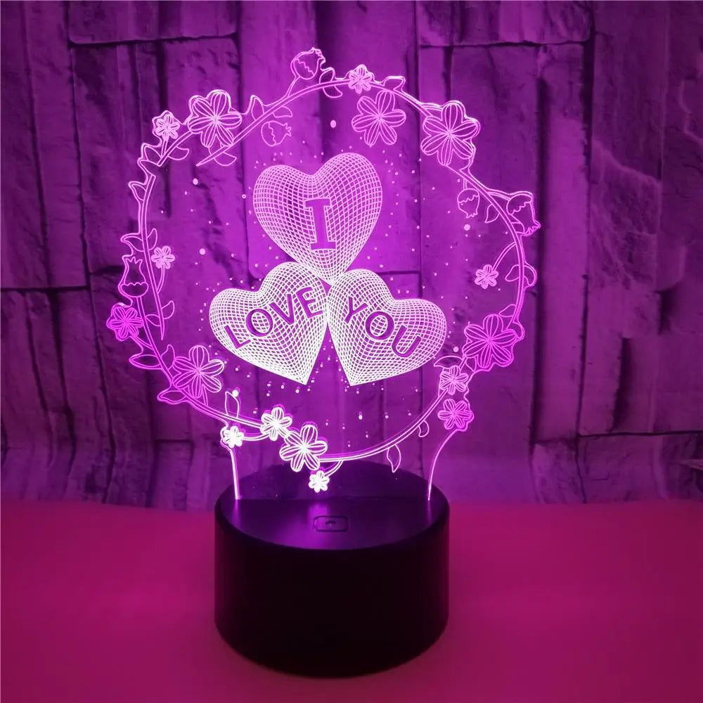 1pc LOVE Lace  3D Night Light, 3D Optical Illusion Lamp With Touch, 7-Color Changing Ambient Light For Bedroom