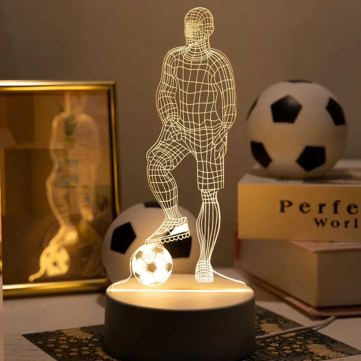 LED 3D Football Theme Table Lamp USB Plug Bedroom Bedside Creative Book Lamp Sports Enthusiasts Gift Decorative Night Light