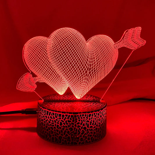 Pierce your heart 3d Night Light with Heart Led Touch Switch Colorful Atmosphere for Home Decoration Light Table Lamp Bedside