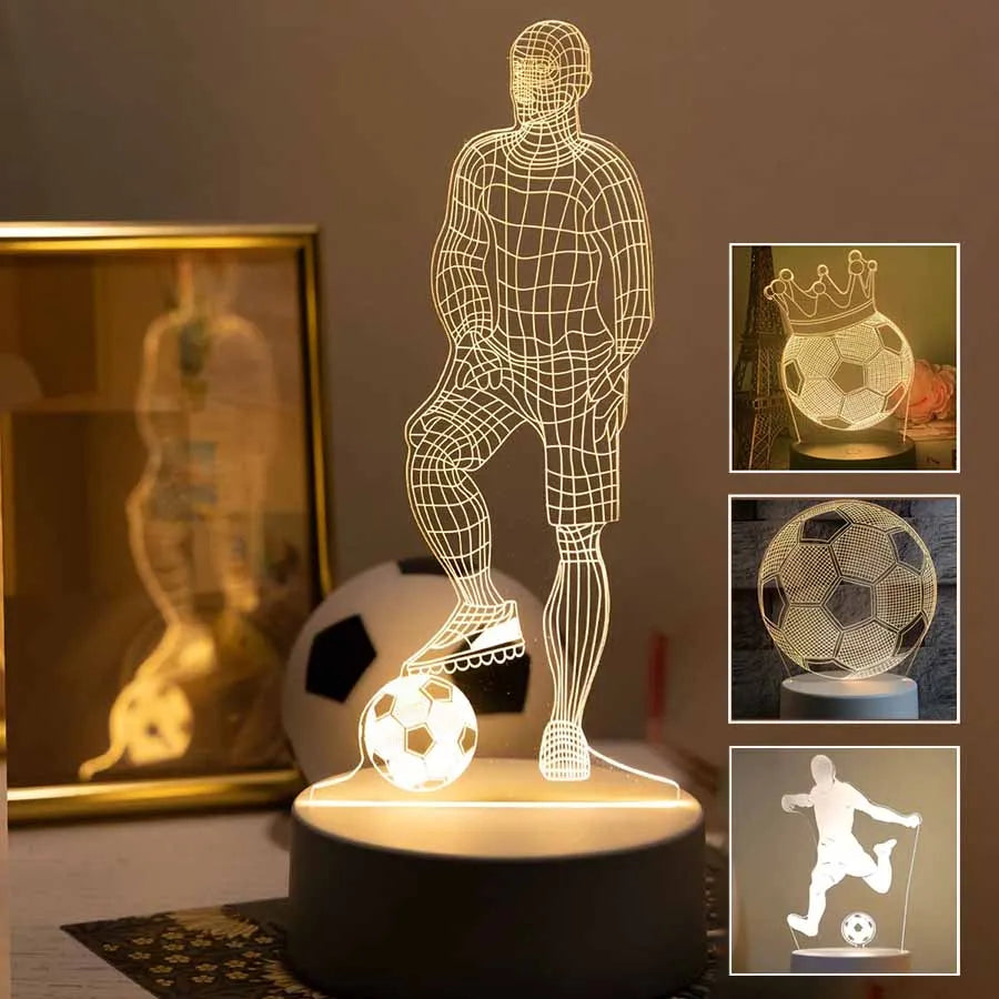 LED 3D Football Theme Table Lamp USB Plug Bedroom Bedside Creative Book Lamp Sports Enthusiasts Gift Decorative Night Light