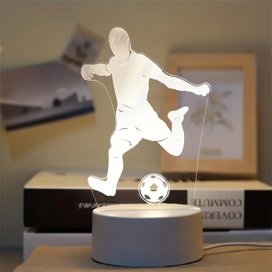 LED 3D Football Theme Table Lamp USB Plug Bedroom Bedside Creative Book Lamp Sports Enthusiasts Gift Decorative Night Light